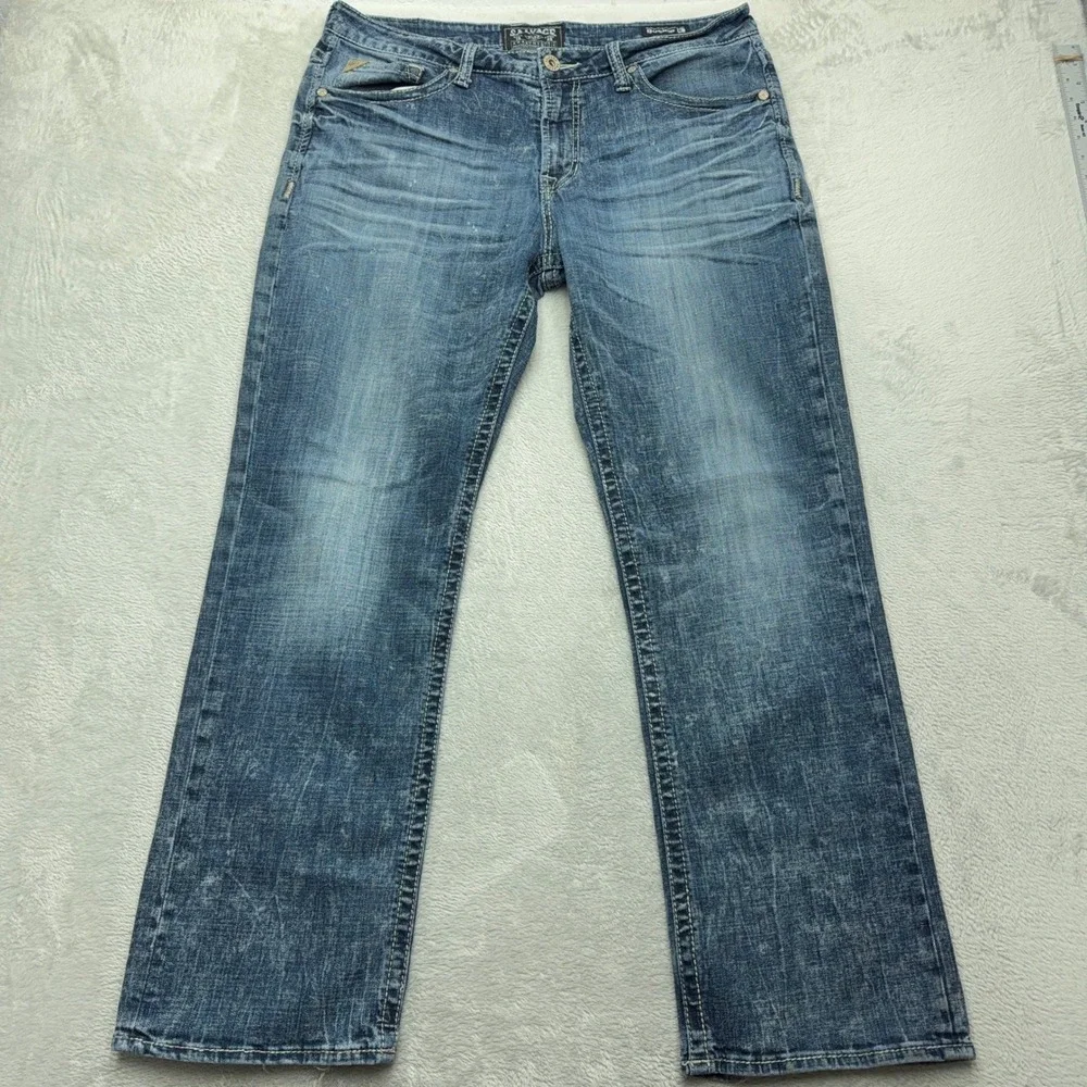 Salvage Jeans Mens 36R Blue Anarchy Relaxed Straight Distressed Acid Wash Denim